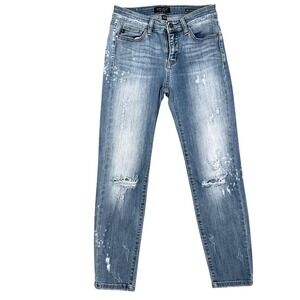 Judy Blue Jeans Womens 7/28 Blue Relaxed Fit Distressed Bleach Splatter Urban